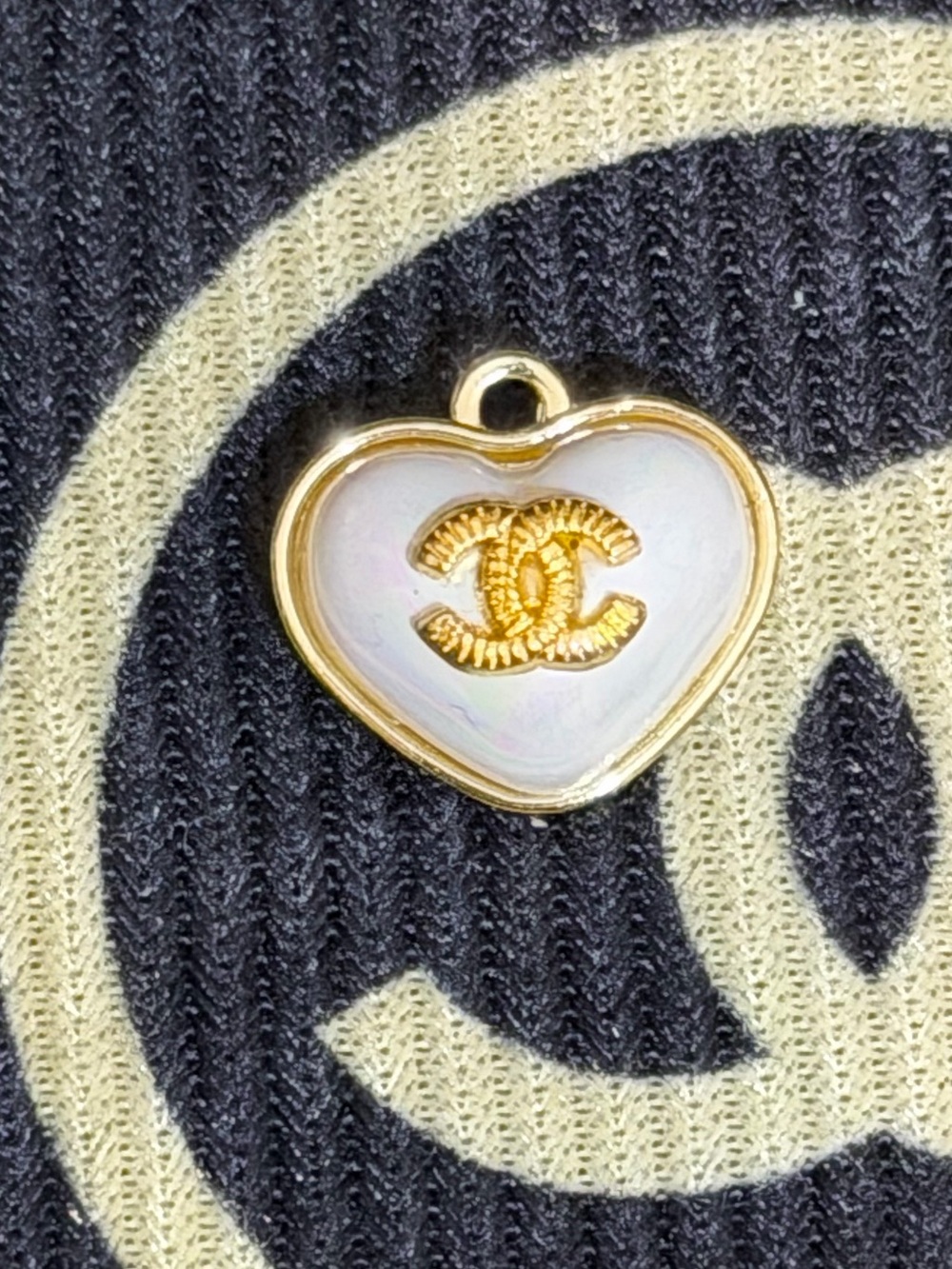CHANEL Gold-Tone Heart Charm with White Enamel